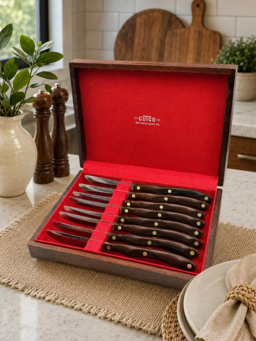Vintage CUTCO No. 59 Steak Knife Set of 8 in Original Wood Presentation Case
